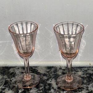 Vintage Pink Depression Glass Shot Glasses Stemware Set of 2